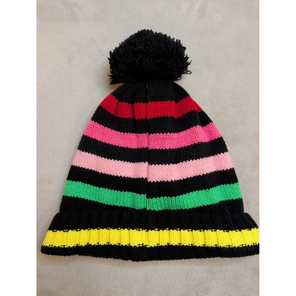 The Children's Place Striped‎ Pom Pom Beanie Hat Kids 10-14 Fleece Lined